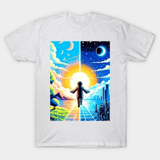 Digital Nature Equilibrium - Serene Pixel Art Landscape T-Shirt